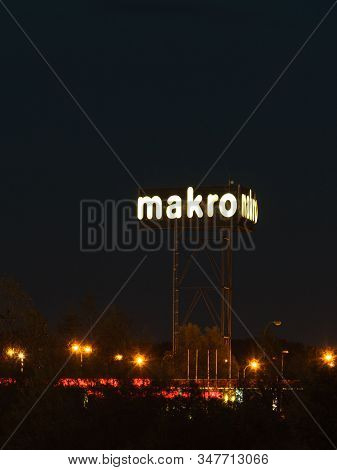 Gdansk, Poland - August 16, 2014: Makro Sign At Night. Makro Is An International Brand Of Warehouse 