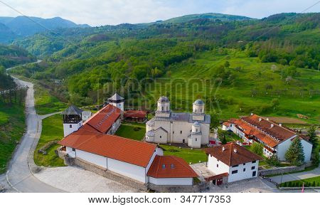 Orthodox Monastery Mileseva Aerial View. Of Serbia..