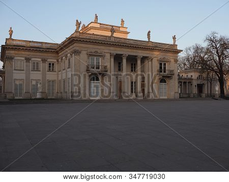 View To Palace On The Isle In Baths Park In Warsaw European Capital City Of Poland, Clear Blue Sky I