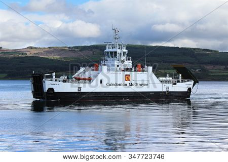 Mull, Scotland, July 29 2018: Ferry Arriving At Fishnish On The Isle Of Mull, In The Scottish Highla