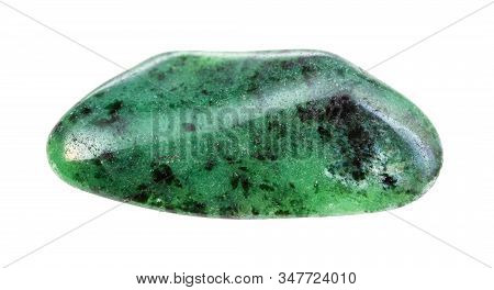 Closeup Of Sample Of Natural Mineral From Geological Collection - Polished Green Zoisite Gemstone Is
