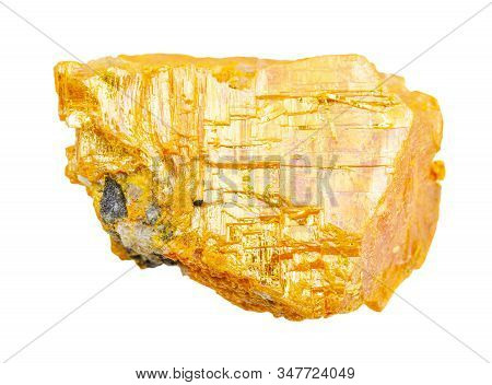 Closeup Of Sample Of Natural Mineral From Geological Collection - Raw Orpiment Rock Isolated On Whit