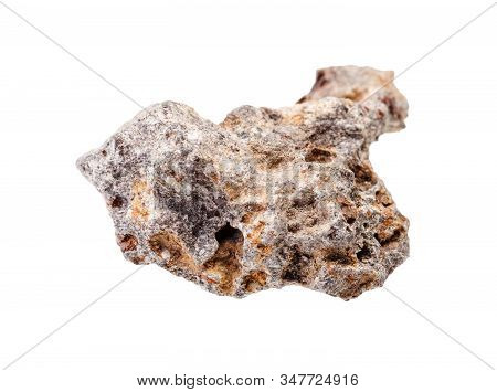 Closeup Of Sample Of Natural Mineral From Geological Collection - Piece Of Basalt Rock Isolated On W