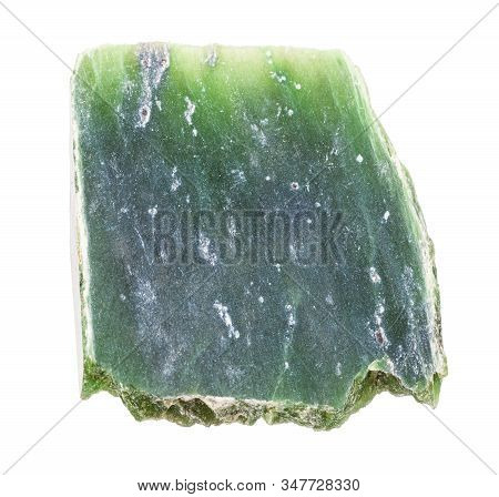 Closeup Of Sample Of Natural Mineral From Geological Collection - Polished Raw Nephrite (green Jade)