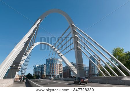 Saint-petersburg, Russia - May 30, 2019: Lazarevsky Cable-stayed Bridge Over The Little Nevka River.