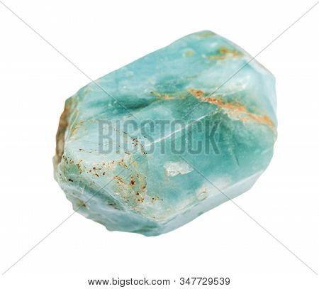 Closeup Of Sample Of Natural Mineral From Geological Collection - Raw Light Blue Apatite Crystal Iso