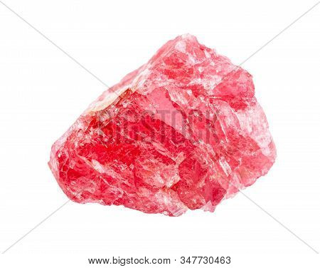 Closeup Of Sample Of Natural Mineral From Geological Collection - Raw Crystal Of Rhodonite Isolated 