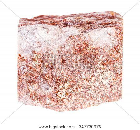 Closeup Of Sample Of Natural Mineral From Geological Collection - Raw Red Aventurine Rock Isolated O