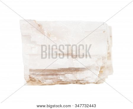 Closeup Of Sample Of Natural Mineral From Geological Collection - Raw White Calcite Rock Isolated On