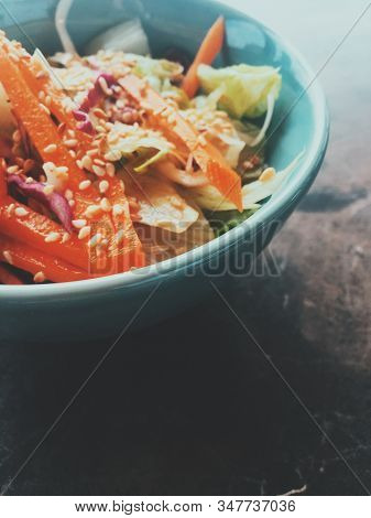 Vegetarian Asian Vegetable Salad Served In A Bowl In Japanese Restaurant, Healthy Diet Food