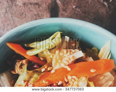 Vegetarian Asian Vegetable Salad Served In A Bowl In Japanese Restaurant, Healthy Diet Food