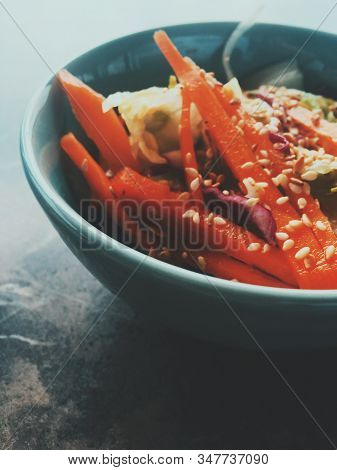 Vegetarian Asian Vegetable Salad Served In A Bowl In Japanese Restaurant, Healthy Diet Food