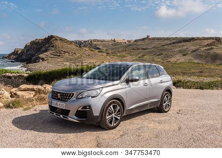 Menorca, Spain - October 13, 2019: Peugeot 3008 Suv Car Parked On The Coast Of Menorca Island.