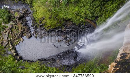 Aerial View Over Purling Brook Falls, Located In Springbrook National Park, Gold Coast Hinterland