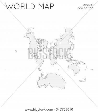 World Map. Globe In August Projection, Plain Style. Outline Vector Illustration.