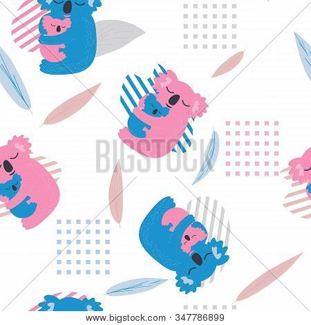 Seamless Pattern With Cute Koala With Child .