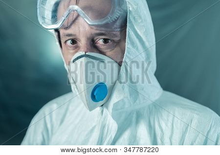 Portrait Of Tired Worried Epidemiologist In Coronavirus Concept, Selective Focus