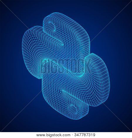 Python Code Language Sign. Programming Coding And Developing Concept. Wireframe Low Poly Mesh Vector