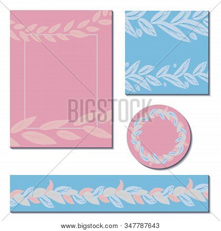 Set Of Cards In Pastel Colors With Plant Leaves