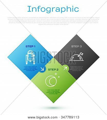 Set Line Robot, Planet With Flag And Moon And Stars. Business Infographic Template. Vector