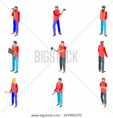 Lumberjack Icons Set. Isometric Set Of Lumberjack Vector Icons For Web Design Isolated On White Back