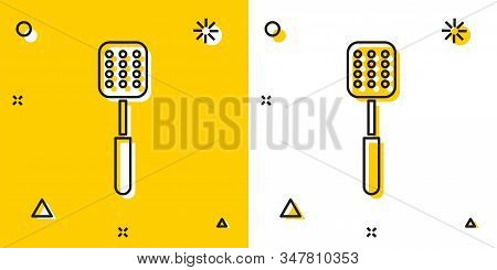 Black Spatula Icon Isolated On Yellow And White Background. Kitchen Spatula Icon. Bbq Spatula Sign. 