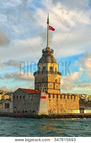 Close-up View Of Medieval Maiden's Tower (also Called Leander's Tower Or Tower Of Leandros) Against 