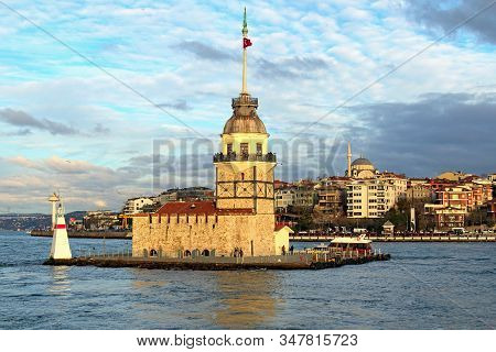 Maiden's Tower (also Called Leander's Tower Or Tower Of Leandros) On A Small Islet. It Is An Iconic 