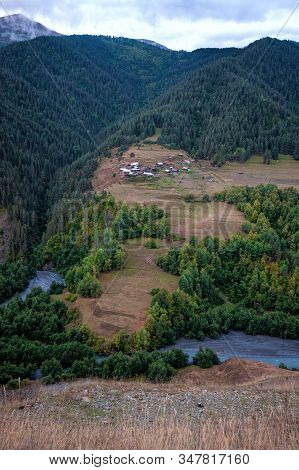 View Of The Kumelaurta Village, Standing Separately In Tusheti, Georgia, Near Omalo Village.