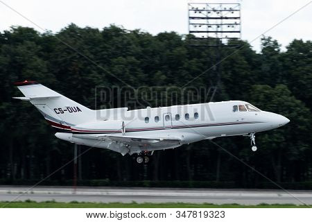 July 2, 2019, Moscow, Russia. Airplane Raytheon Hawker 750 Netjets Europe Airline At Vnukovo Airport