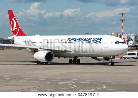 July 2, 2019, Moscow, Russia. Airplane Airbus A330-300 Turkish Airlines At Vnukovo Airport In Moscow