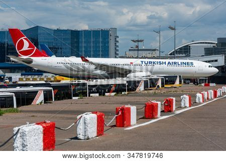 July 2, 2019, Moscow, Russia. Airplane Airbus A330-300 Turkish Airlines At Vnukovo Airport In Moscow
