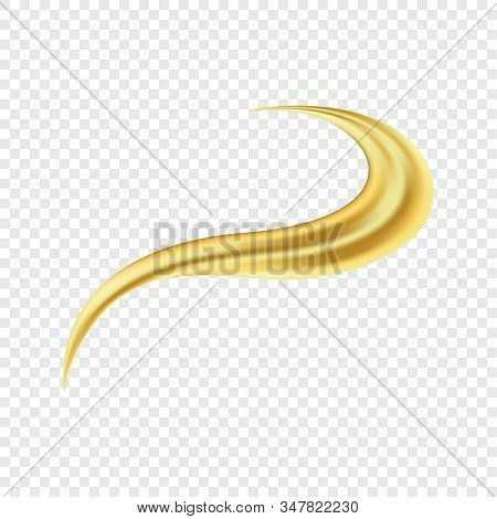 Golden Brushstoke Paint Ribbon On Transparent Background. Gold Abstract Flow. Vector Illustration Fo