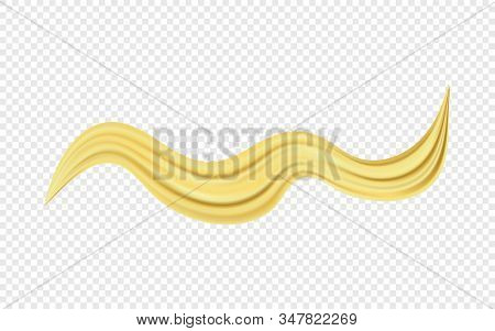 Golden Brushstoke Paint Ribbon On Transparent Background. Gold Abstract Flow. Vector Illustration Fo