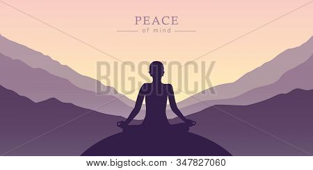 Peace Of Mind Meditation Concept Silhouette With Mountain Background Vector Illustration Eps10