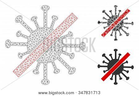 Mesh No Coronavirus Model With Triangle Mosaic Icon. Wire Frame Polygonal Mesh Of No Coronavirus. Ve