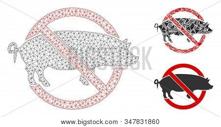 Mesh No Swine Model With Triangle Mosaic Icon. Wire Carcass Triangular Network Of No Swine. Vector M