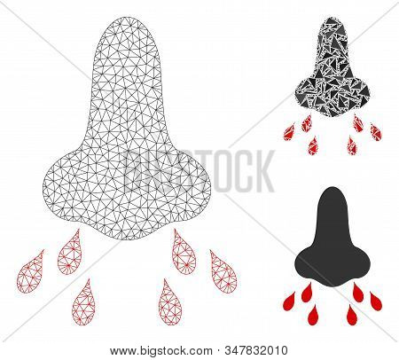 Mesh Nose Infection Model With Triangle Mosaic Icon. Wire Carcass Triangular Mesh Of Nose Infection.