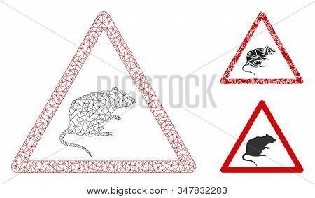 Mesh Rat Warning Model With Triangle Mosaic Icon. Wire Frame Triangular Mesh Of Rat Warning. Vector 