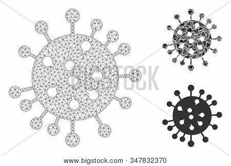 Mesh Sars Virus Model With Triangle Mosaic Icon. Wire Frame Triangular Mesh Of Sars Virus. Vector Co
