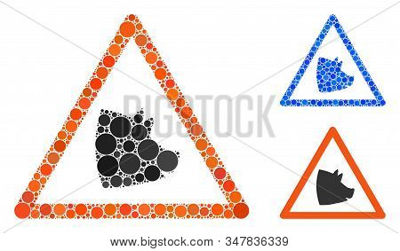 Pork Warning Mosaic Of Small Circles In Different Sizes And Color Tinges, Based On Pork Warning Icon
