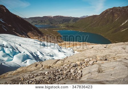 Beautiful Scenery On The Mountains And The Glacier Svartisen Landscape In Norway Scandinavian Nature
