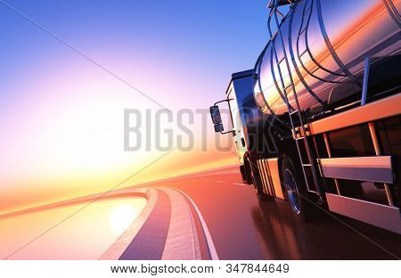 Truck driven by fuel on the road. ,3d render