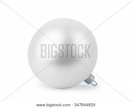 Silver Christmas Ball On The Christmas Tree On A White Background