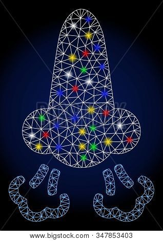 Glossy Mesh Nose Breath With Glitter Effect. Abstract Illuminated Model Of Nose Breath. Shiny Wire C
