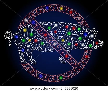 Glowing Mesh No Swine With Lightspot Effect. Abstract Illuminated Model Of No Swine. Shiny Wire Fram