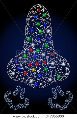 Flare Mesh Nose Breath With Lightspot Effect. Abstract Illuminated Model Of Nose Breath. Shiny Wire 
