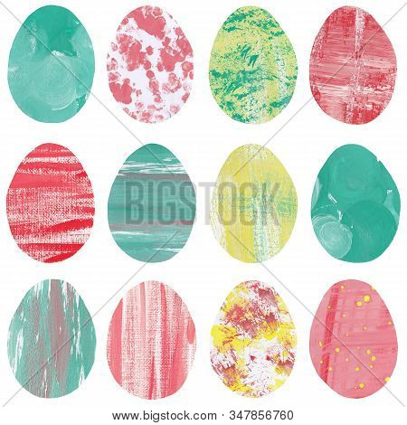 Easter Eggs. Bright Hand-drawn Clip-art. In Mixed Media Collage On Paper. Yellow, Green, Red Element