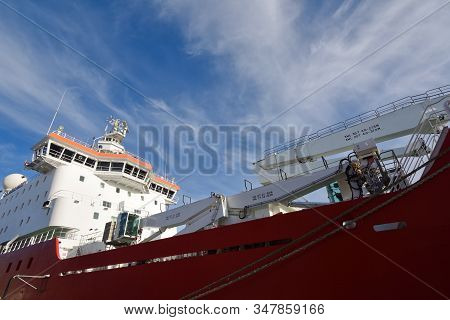 Research Ship Bridge And Foredeck Cranes, Cape Town, South Africa