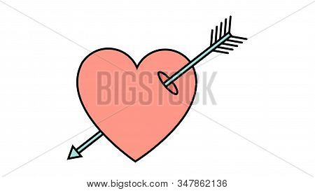 Simple Flat Style Icon Of A Beautiful Heart Pierced By An Arrow Of A Cupid For The Feast Of Love On 